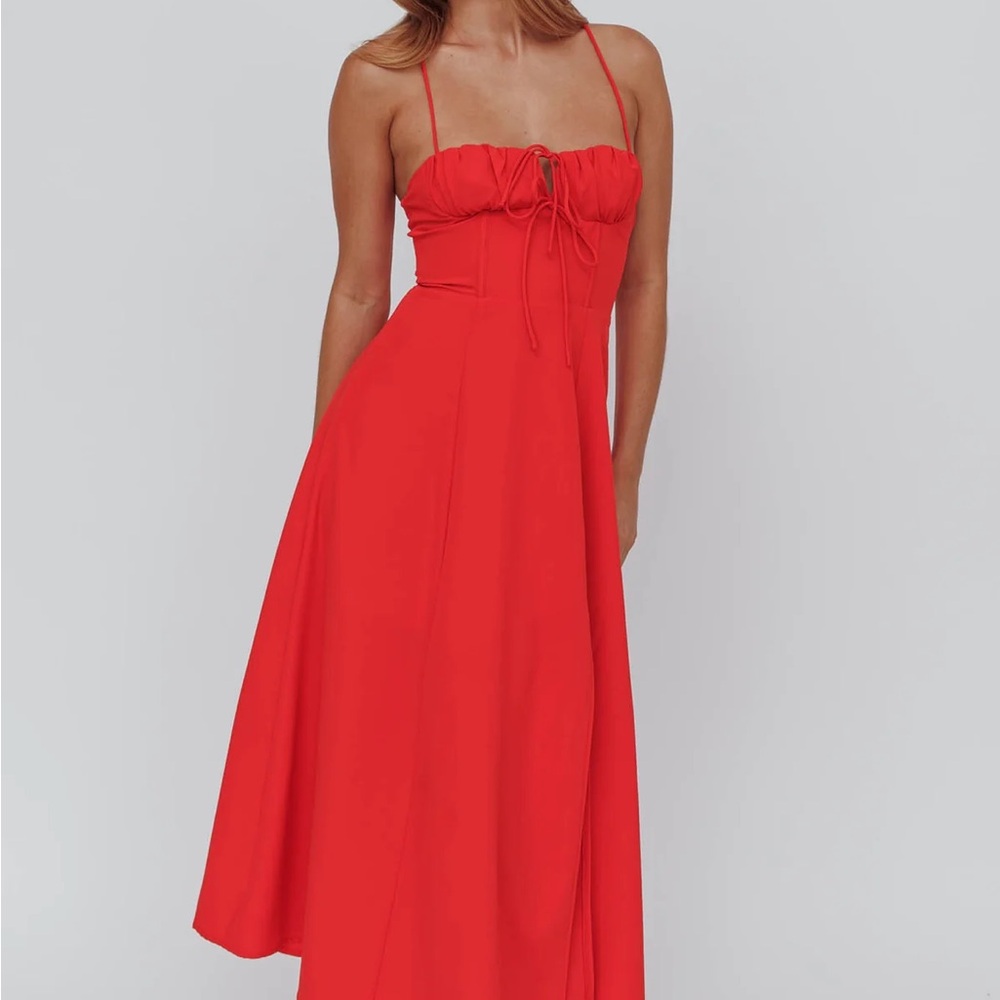 Euro Summer Split Hem Midi Dress Red